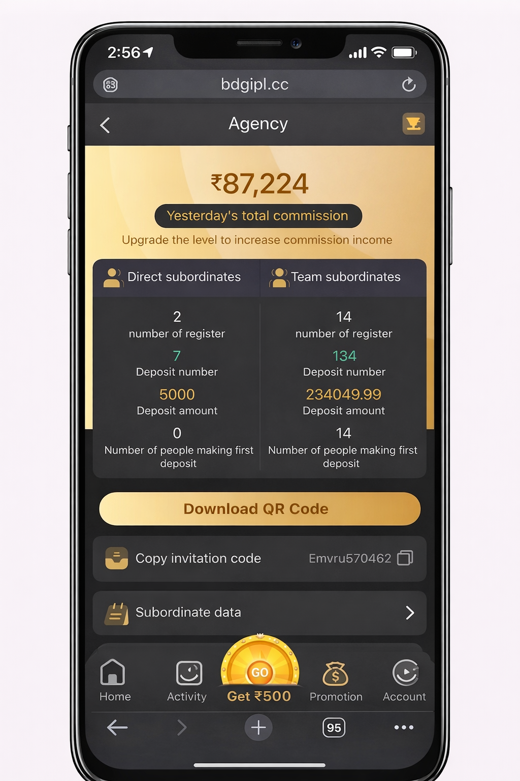 BDG Game agency / refer & earn screen